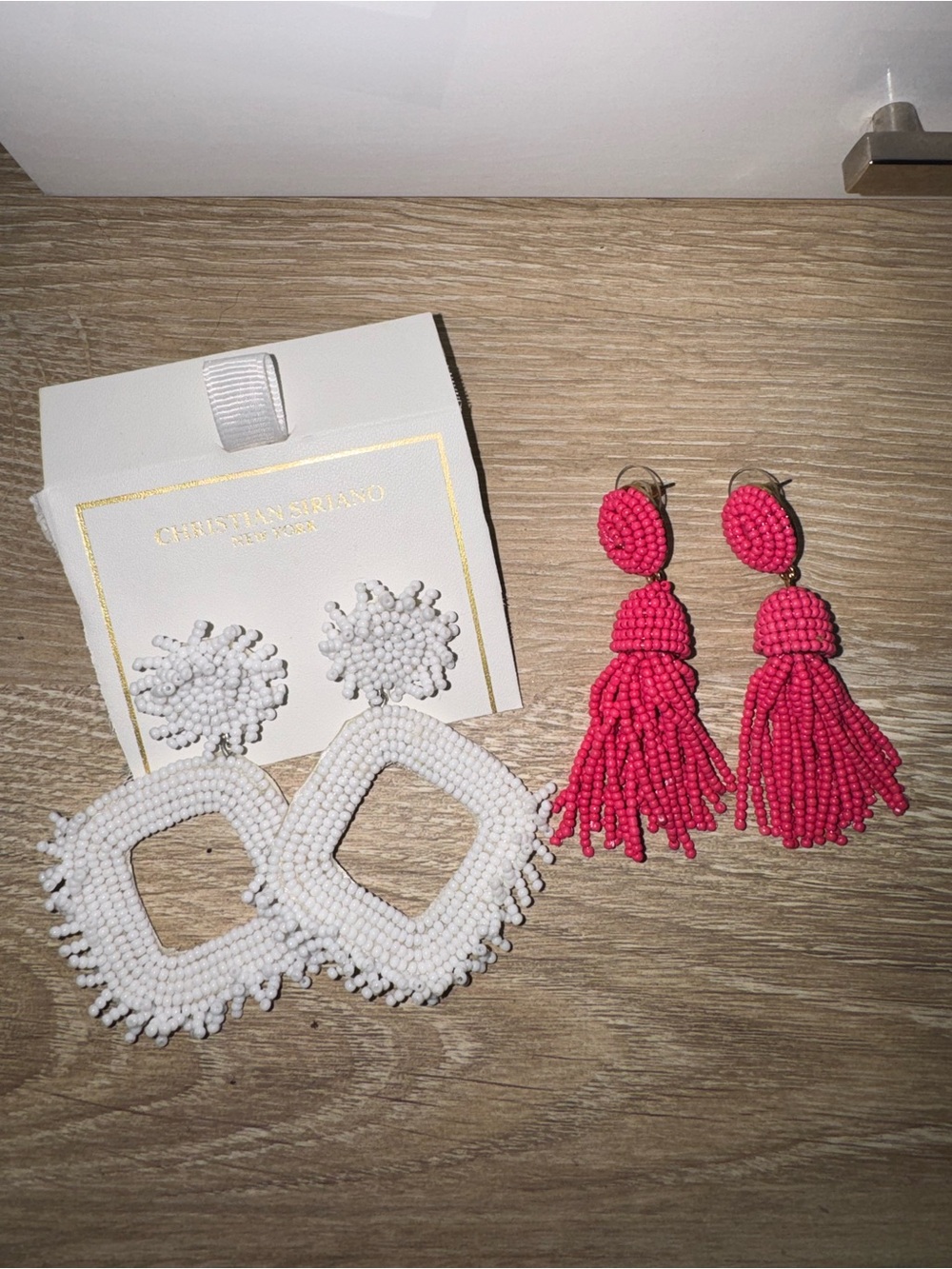 Christian Siriano Pink Beaded Tassel Drop Earrings Bundle